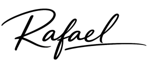 Das Wort „Rafael“, geschrieben in einer eleganten, fließenden schwarzen Kursivschrift mit einer geschwungenen Unterstreichung unter den Buchstaben.